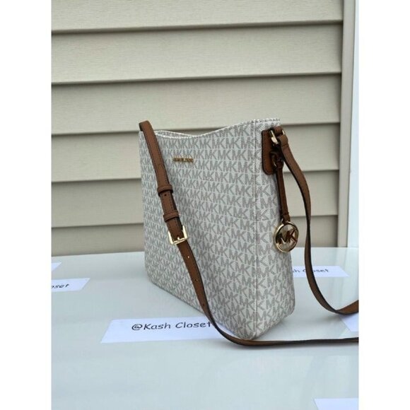 Michael Kors crossbody messenger bag large jet set MK signature purse vanilla - Picture 2 of 10